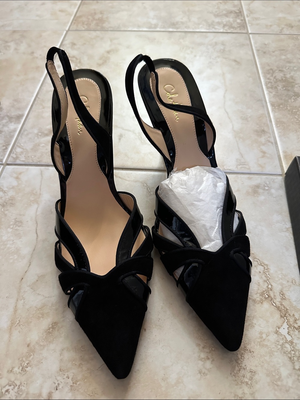 Cole Haan Black Pointed-Toe Slingback Heels